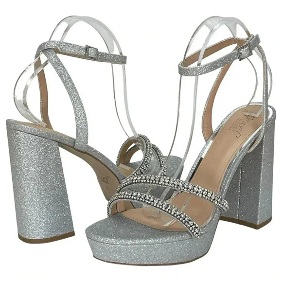 Jewel Badgley Mischka Rochel Silver Glitter Rhinestone Womens Pumps Size 11M - Picture 12 of 12